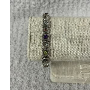 Prime Art Sterling Silver Multicolor Semi Precious Gemstone Bracelet 7.5"